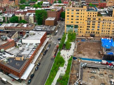 NYC, High Line, Public Park and Gardens on an old elevated rail bed.