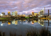 Birmingham skyline, dusk from Rail Road Park