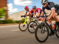 Impressionistic and blurry bike riders