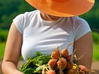 Woman holding freshly harvested  beets